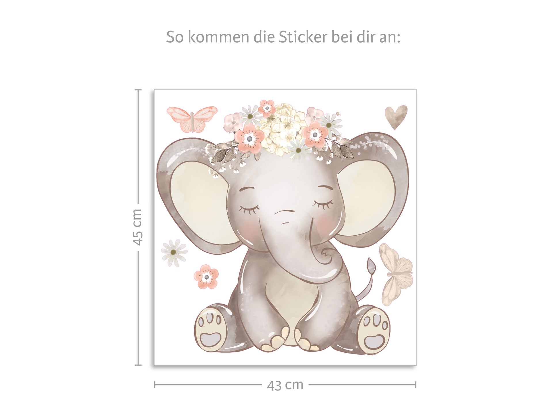 Süßer Baby Elefant: mit – Mural (Wandsticker/Wandtattoo) Walls Schmetterlingen