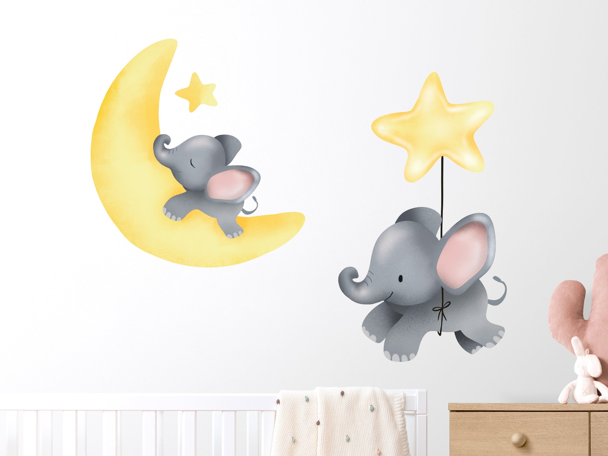 Baby Elefant: Süße (Wandsticker/Wandtattoo) – Nachthimmel Elefanten Mural am Walls