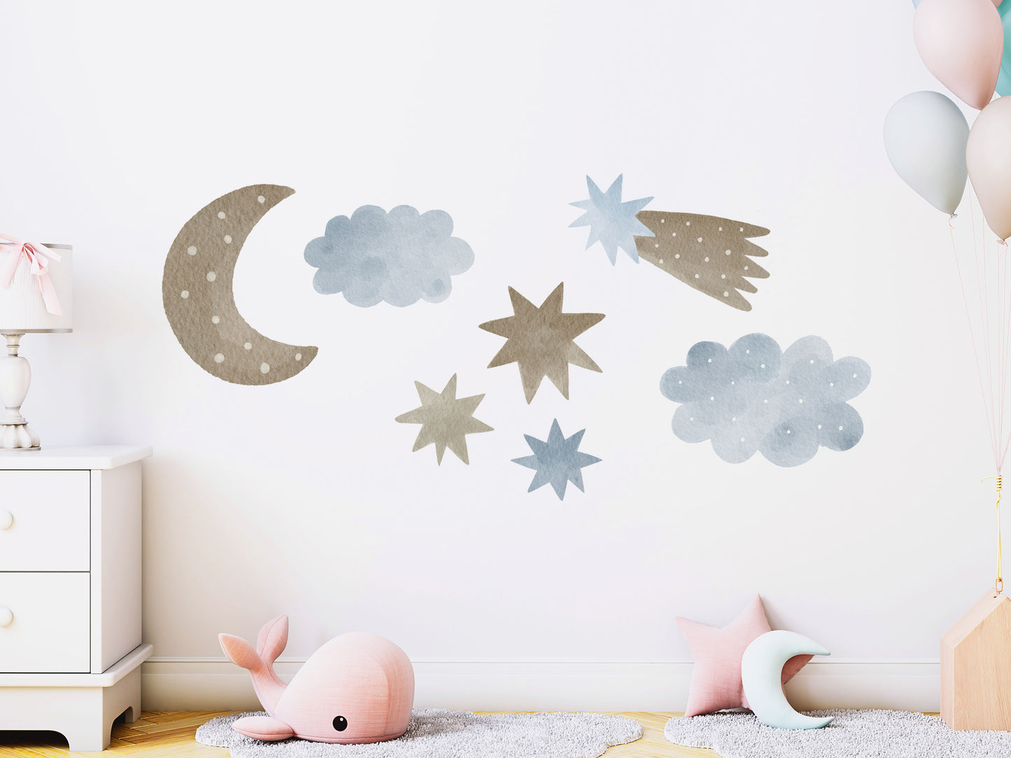 Sternschnuppe Nachthimmel: Mond, – und Sterne (Wandsticker/Wandtattoo) Walls Mural