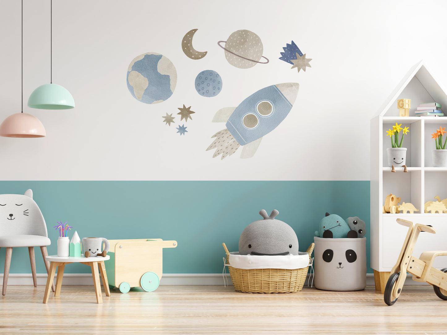 und Mural Walls – Rakete, Planeten Sterne Weltraum: (Wandsticker/Wandtattoo)